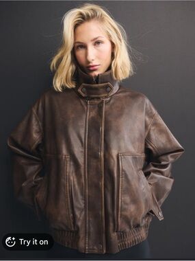 *ISO* Abercrombie & Fitch Brown Leather Bomber Jacket
